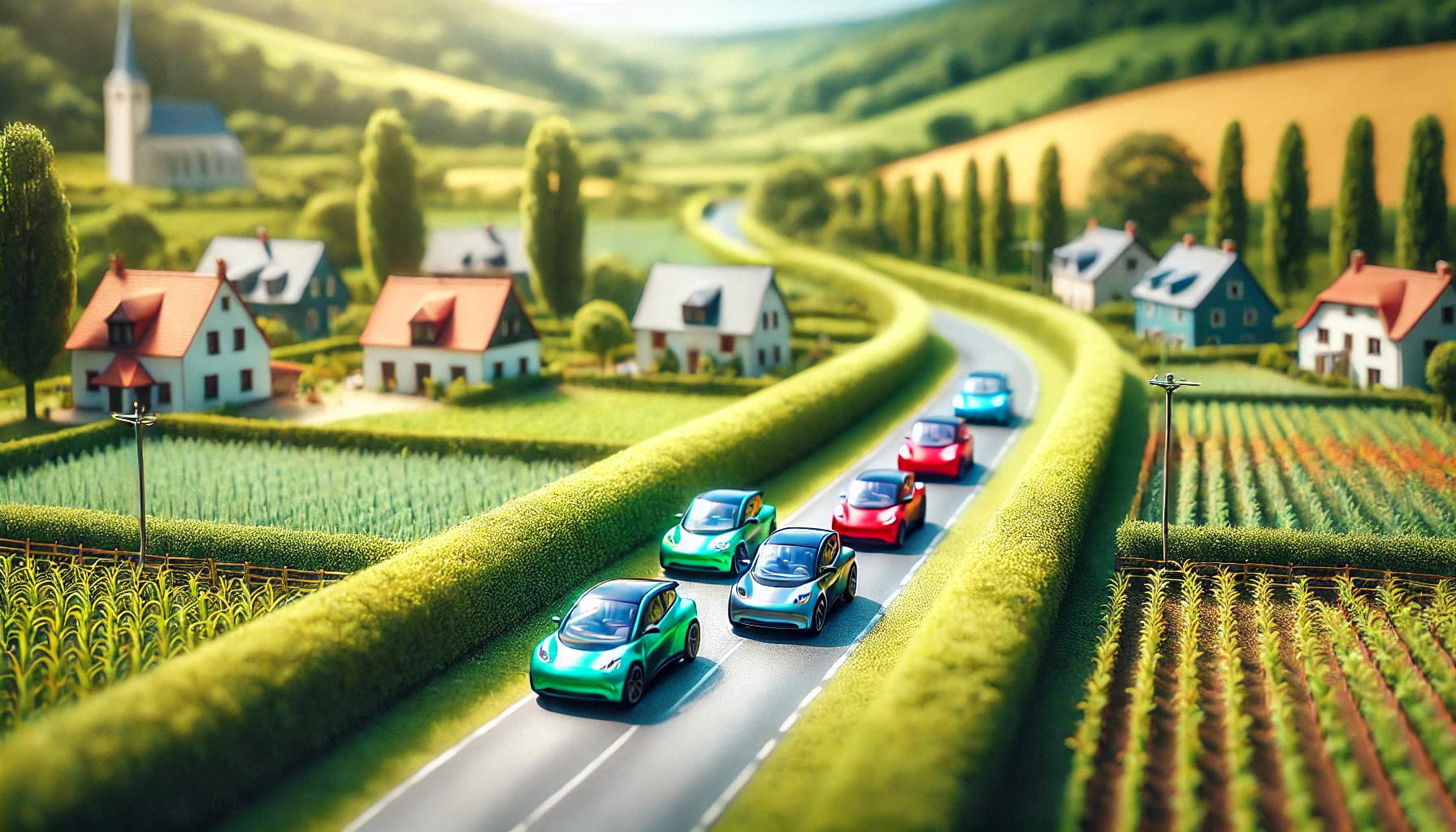 Various EVs driving in the countryside