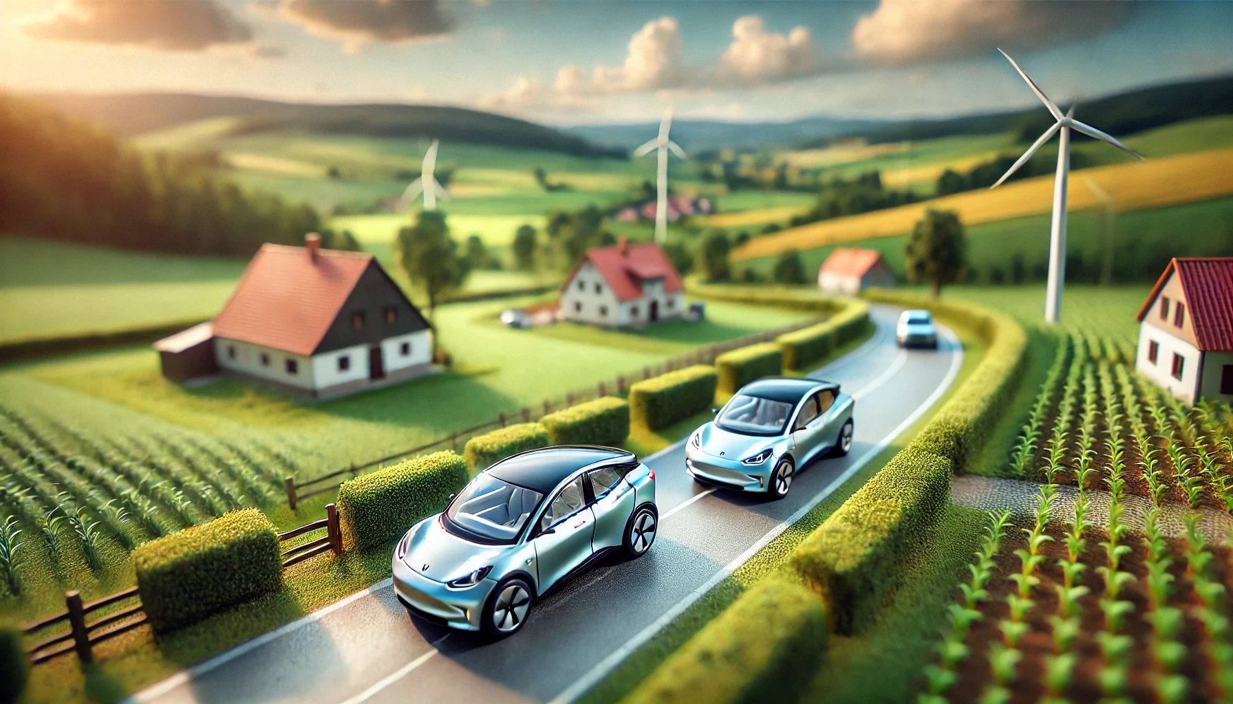 Silver EVs in the countryside